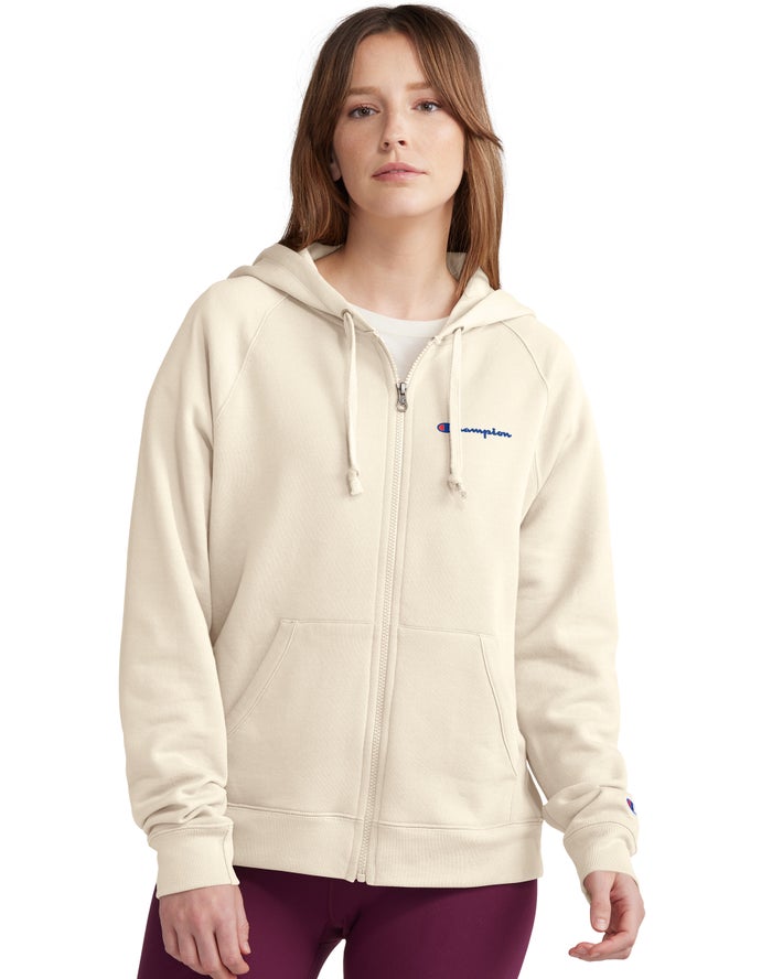 Champion Womens Hoodie NZ - Powerblend Fleece Full Zip Cream ( 8931-MUZDP )